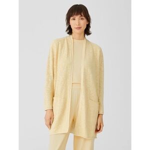 Eileen Fisher Organic Cotton Linen Slub Long Cardigan in Butter Yellow Size M